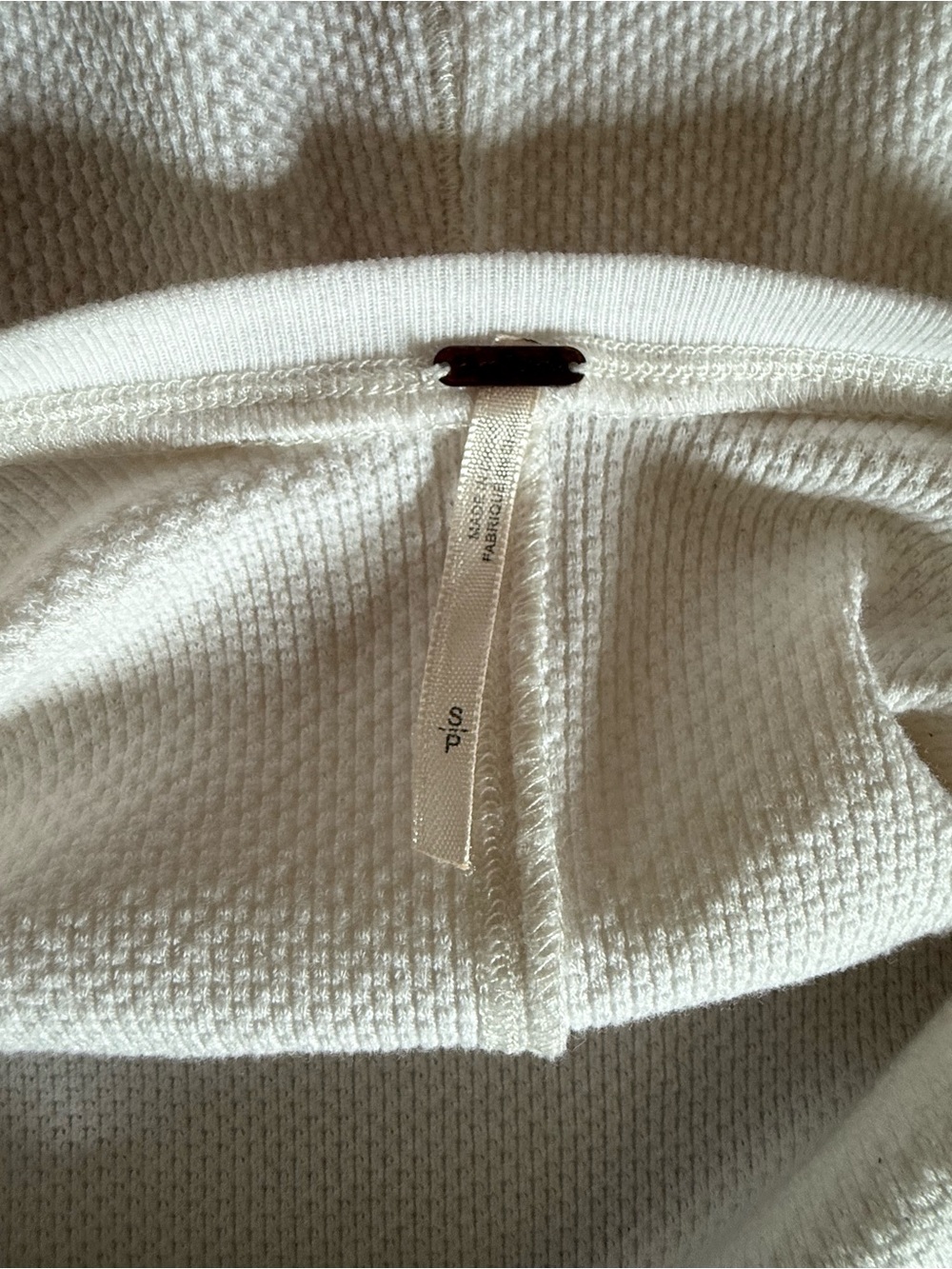 Free People Cream Thermal Scoop Neck Top with Embroidered Bell Cuffs - Picture 4 of 6